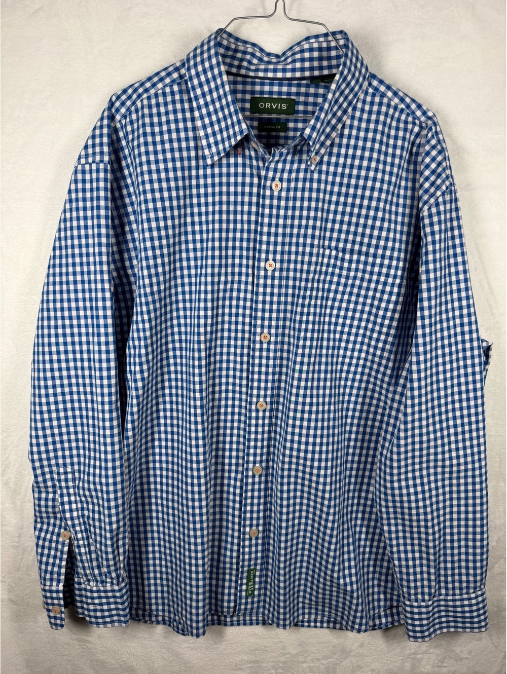 Orvis Blue and White Gingham Button-Down Shirt XL